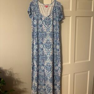 Lilly Pulitzer Long Knit Maxi Dress - Blue and White, Size XL
